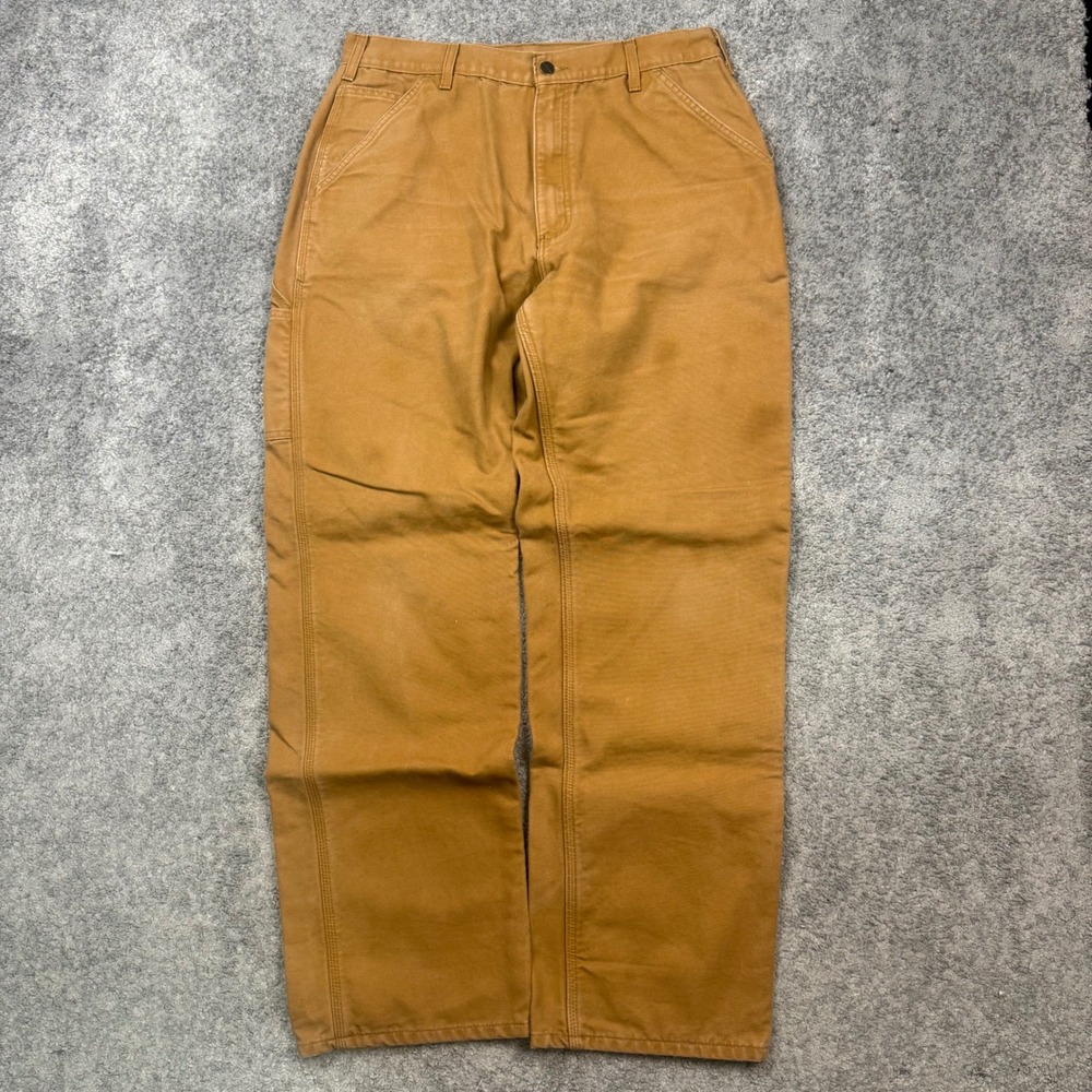 Carhartt B111-brn Flannel Lined Duck Canvas Carpenter Pants Brown 36x34 Workwear